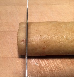 slice dough into 1/4" discs